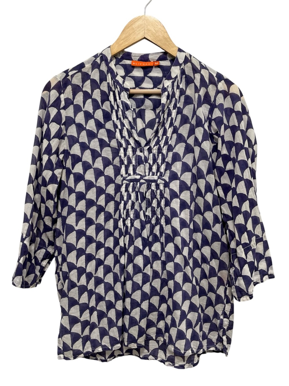 OLIPHANT INDIA Size M 100% Cotton Shirt Blouse Top Pintuck  Navy White ***FLAWED